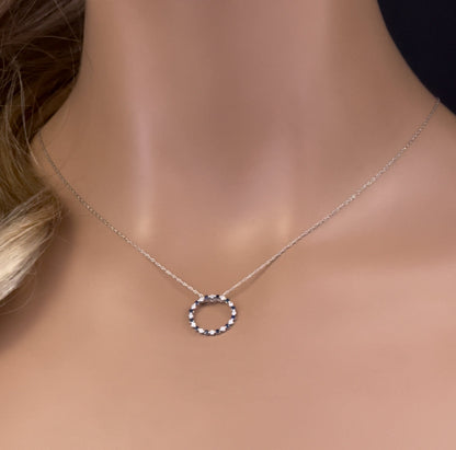 Muse Jewelry .27ct G SI 14K White Gold Diamond & Round Blue Sapphire Pendant Necklace 18" Chain Included