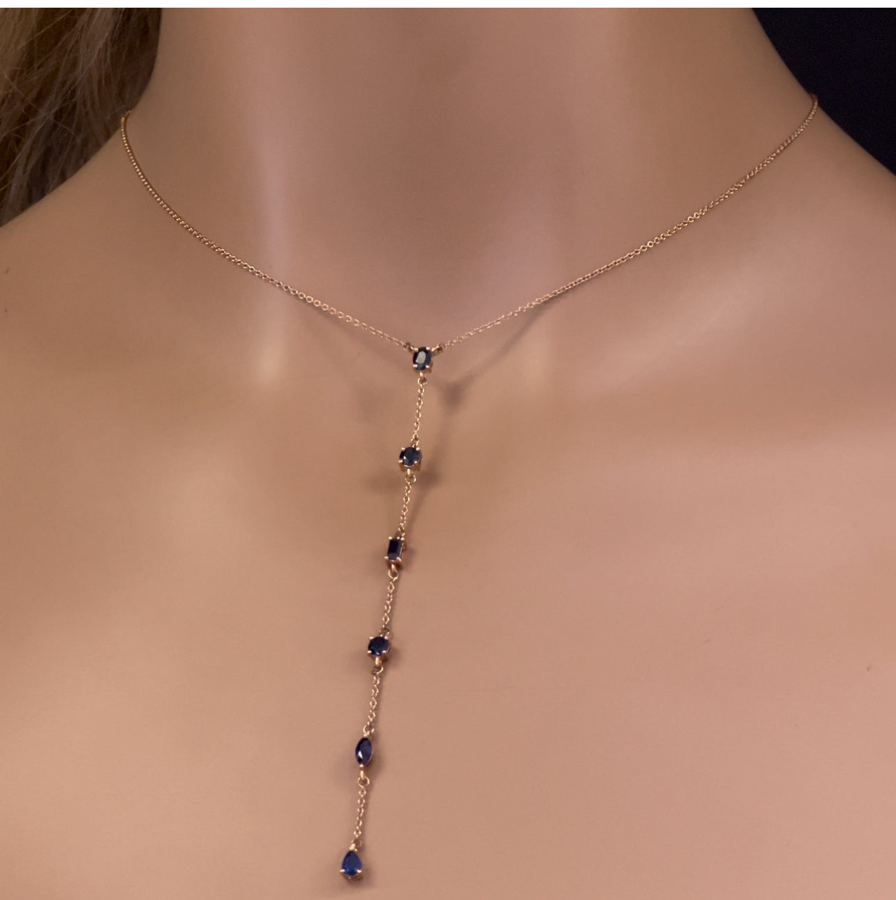 Muse Jewelry 1.18ct G SI 14K Rose Gold Blue Sapphire Gemstones Pendant Necklace 16+2" Ext Long