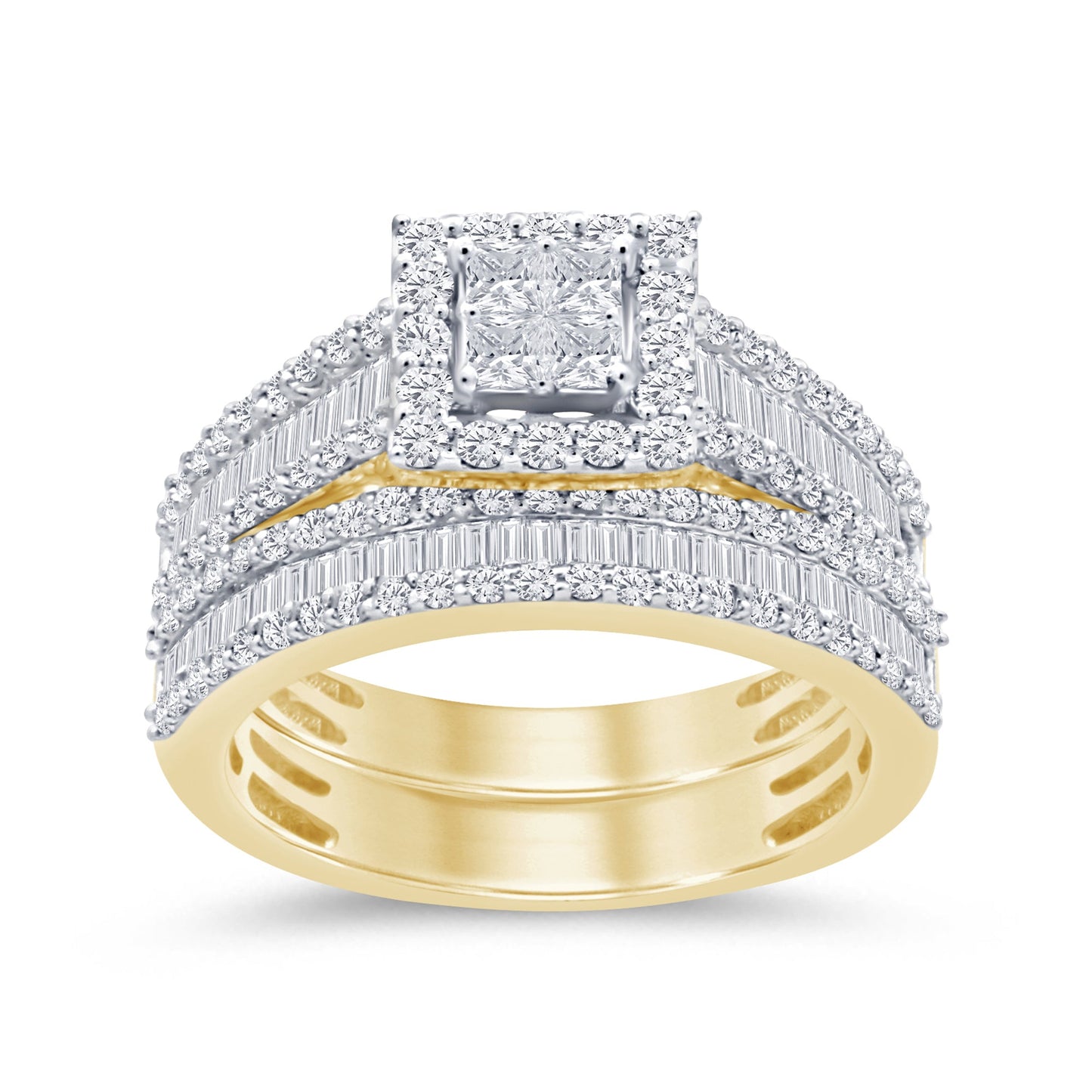 Muse Jewelry 1.30ct G SI 14K Yellow Gold Round & Baguette Diamond Engagement Ring Set Size 6.5