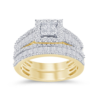 Muse Jewelry 1.30ct G SI 14K Yellow Gold Round & Baguette Diamond Engagement Ring Set Size 6.5