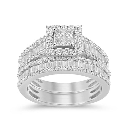 Muse Jewelry 1.30ct G SI 14K White Gold Round & Baguette Diamond Engagement Ring Set Size 6.5