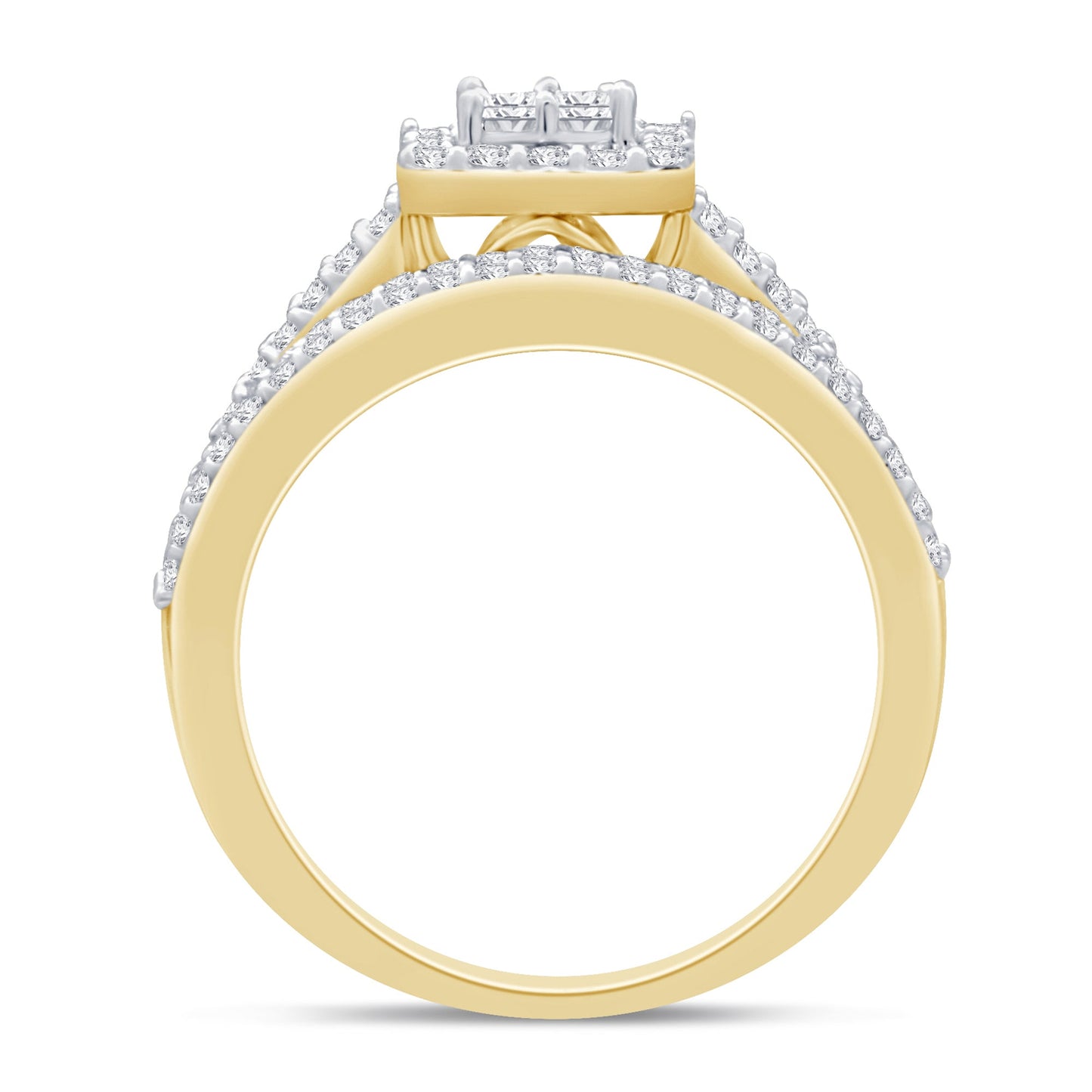 Muse Jewelry 1.30ct G SI 14K Yellow Gold Round & Baguette Diamond Engagement Ring Set Size 6.5