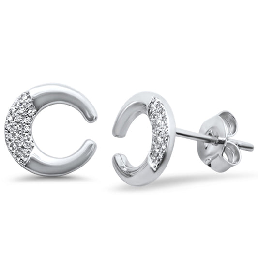 Muse Jewelry .08ct 14k White Gold Crescent Moon Celestial Diamond Earrings