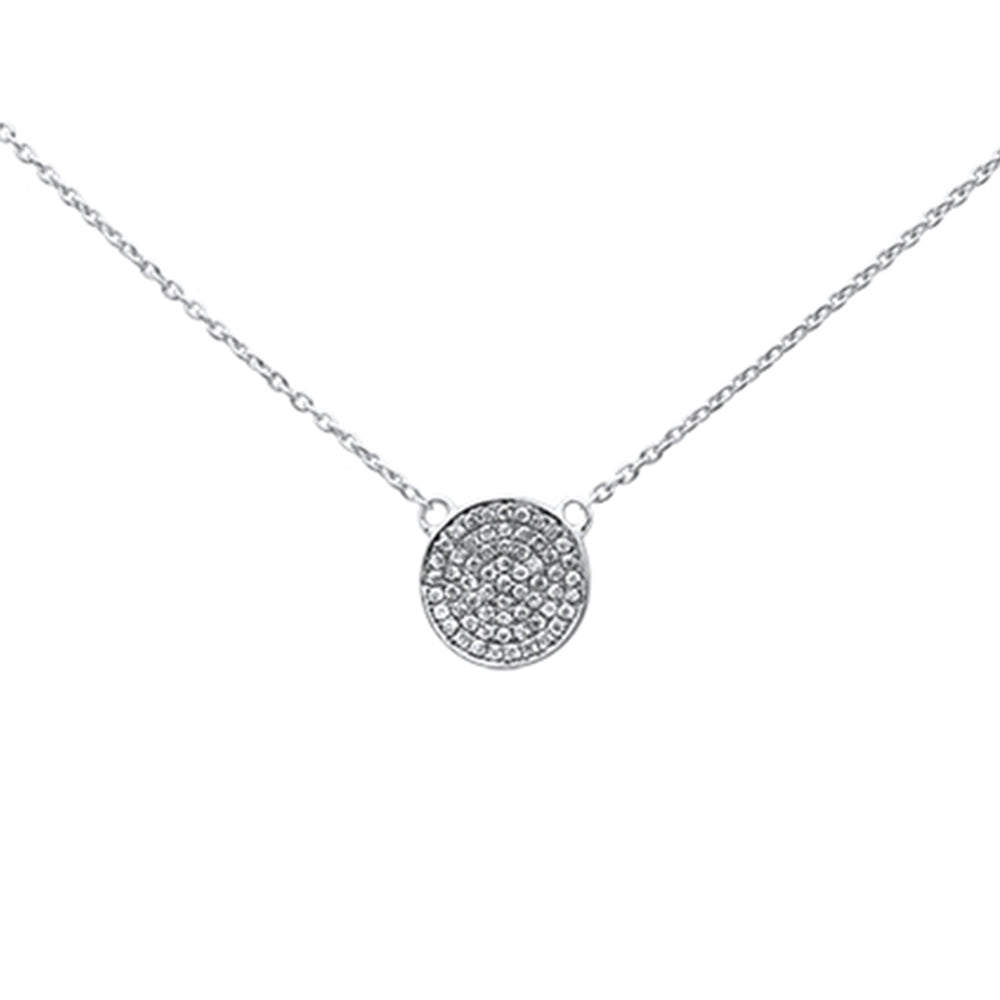 Muse Jewelry .13ct 14k White Gold Diamond Pendant Pave Circle Necklace 16" + 2" Ext