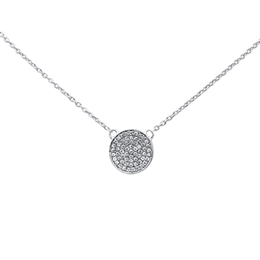 Muse Jewelry .13ct 14k White Gold Diamond Pendant Pave Circle Necklace 16" + 2" Ext