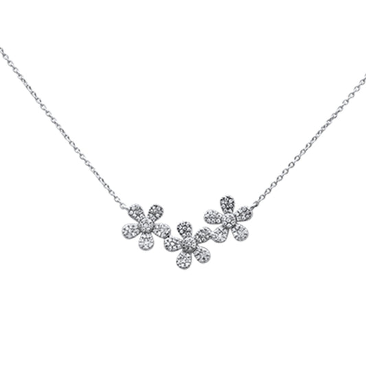 Muse Jewelry .23ct 14k White Gold Diamond Three Flower Pendant Necklace 16" + 2" Ext