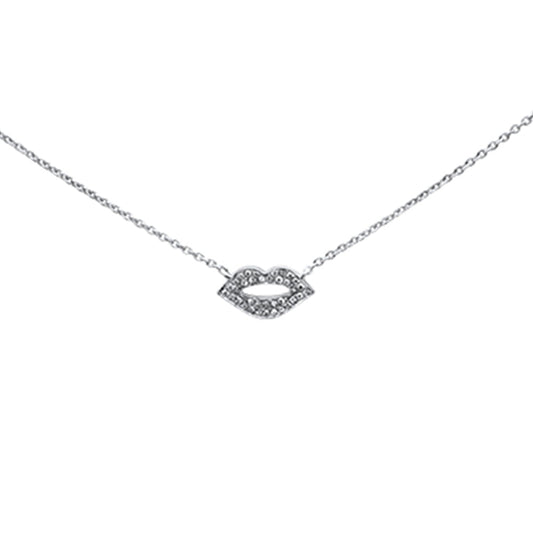 Muse Jewelry .06ct 14k White Gold Diamond Lips Mouth Pendant Necklace 16" + 2" Ext