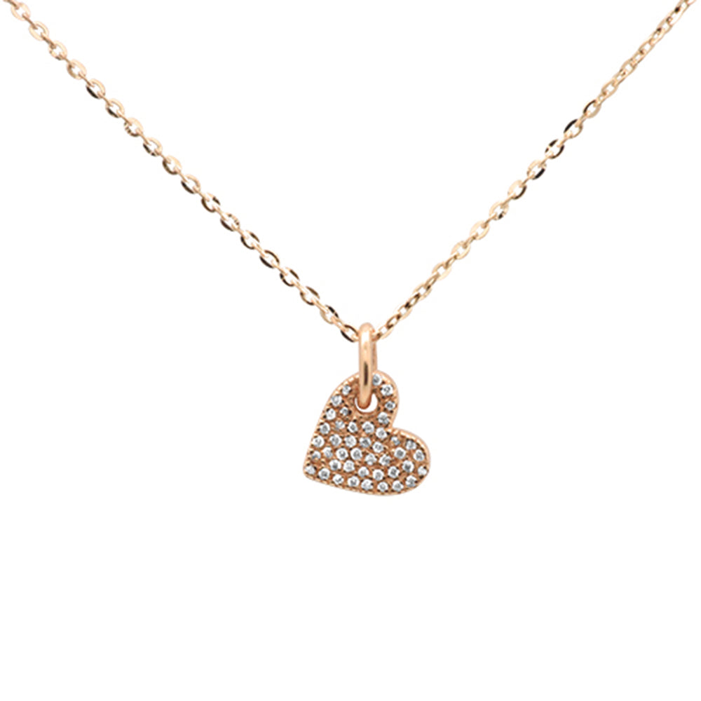 Muse Jewelry .08ct 14k Rose Gold Diamond Dangling Heart Pendant Necklace 16" + 2" Ext