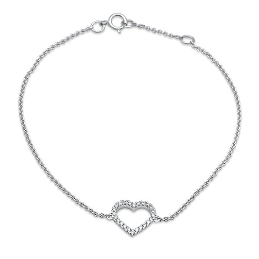 Muse Jewelry .13ct 14k White Gold Diamond Heart Bracelet 6"+ 1" Ext.