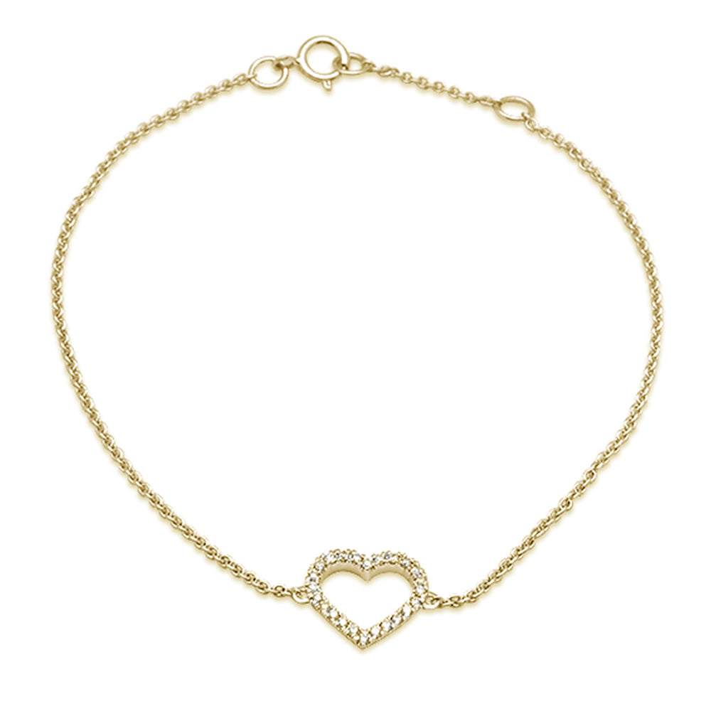 Muse Jewelry .09ct 14k Yellow Gold Diamond Heart Bracelet 6" + 1" Ext.