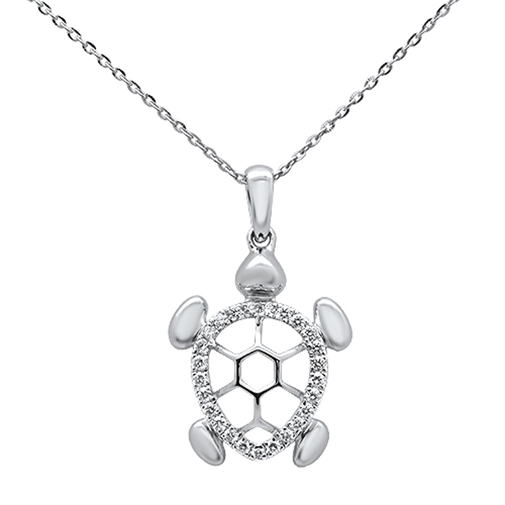 Muse Jewelry .18ct 14k White Gold Diamond Turtle Sea Life Pendant Necklace 16" + 2" Ext