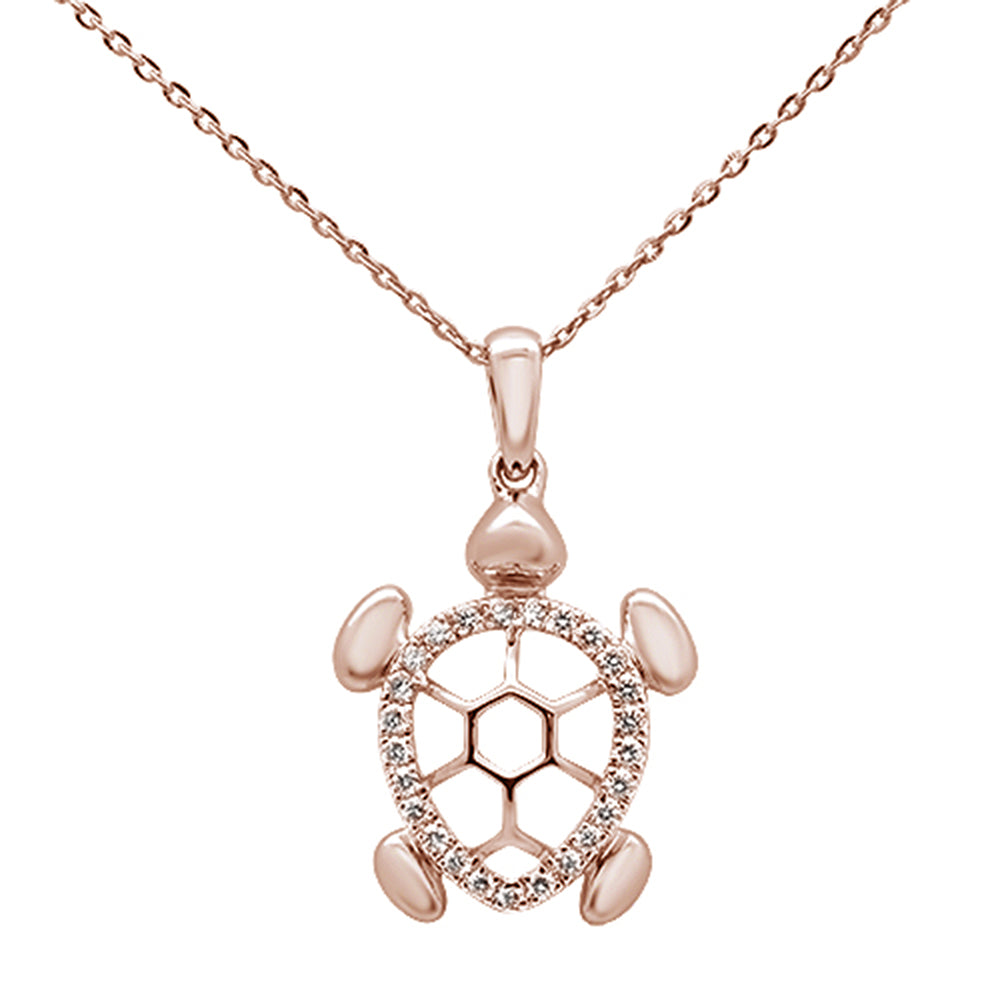 Muse Jewelry .18ct 14k Rose Gold Diamond Turtle Sea Life Pendant Necklace 16" + 2" Ext