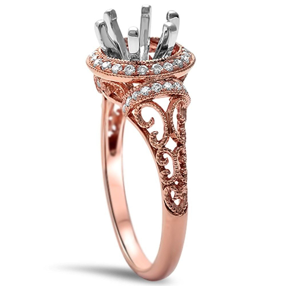 Muse Jewelry Antique Style .23ct Halo Diamond Solitaire Engagement Ring 14kt Rose Gold