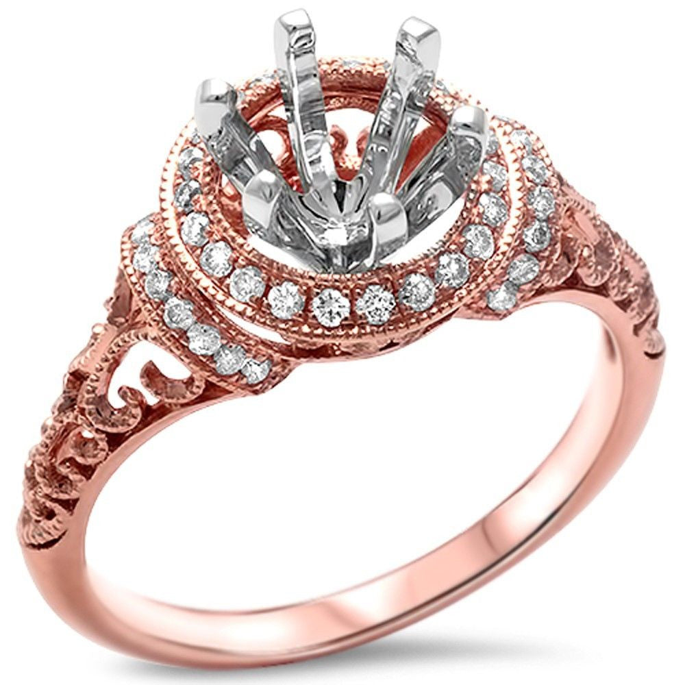 Muse Jewelry Antique Style .23ct Halo Diamond Solitaire Engagement Ring 14kt Rose Gold