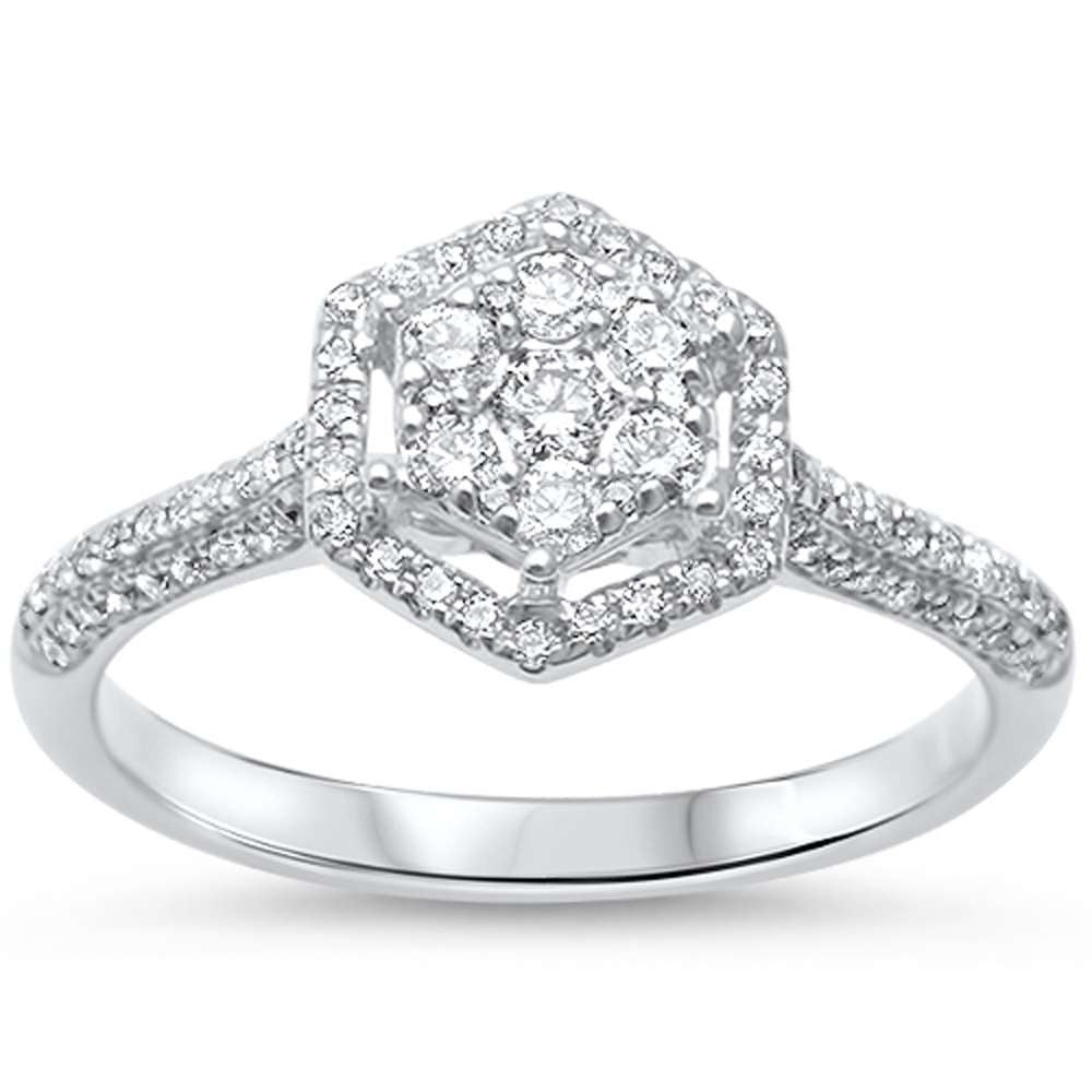 Muse Jewelry .43ct F SI 14kt White Gold Octagon Shape Round Diamond Engagement Promise Ring