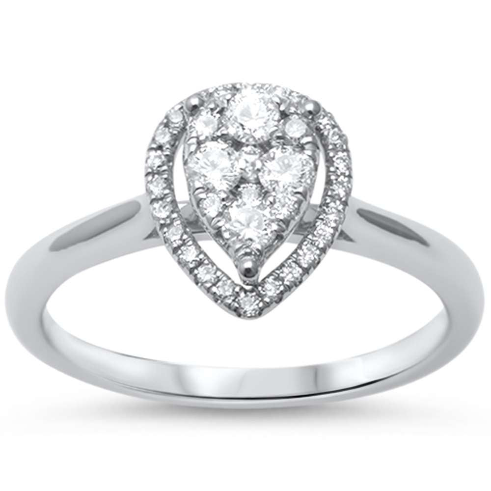 Muse Jewelry .33ct F SI 14kt White Gold Pear Shape Halo Diamond Engagement Promise Ring