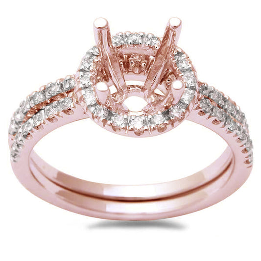 Muse Jewelry >.46ct Rose Gold Round Diamond Halo Style Wedding Engagement Ring & Band Set