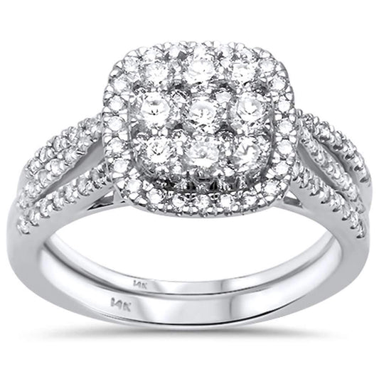 Muse Jewelry 1.01ct 14K White Gold Square Shape Diamond Engagement Bridal Set Rings