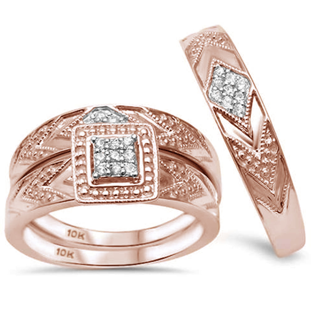 Muse Jewelry .16ct G SI 10K Rose Gold Diamond Trio Wedding Set