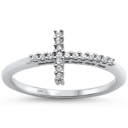 Muse Jewelry .12ct 14k White Gold Diamond Sideways Cross Ring Size 6.5