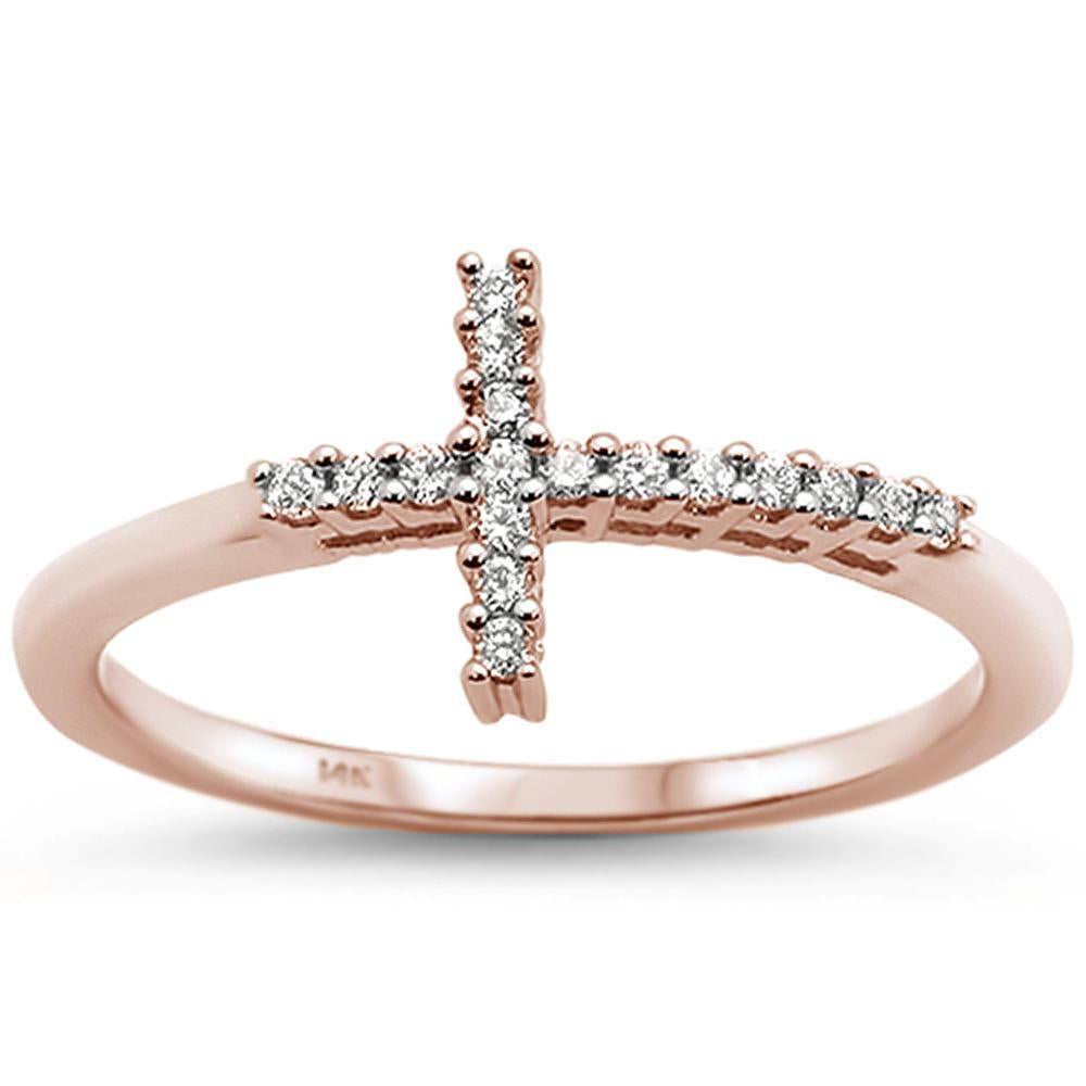 Muse Jewelry .12ct 14k Rose Gold Sideways Cross Diamond Ring Size 6.5