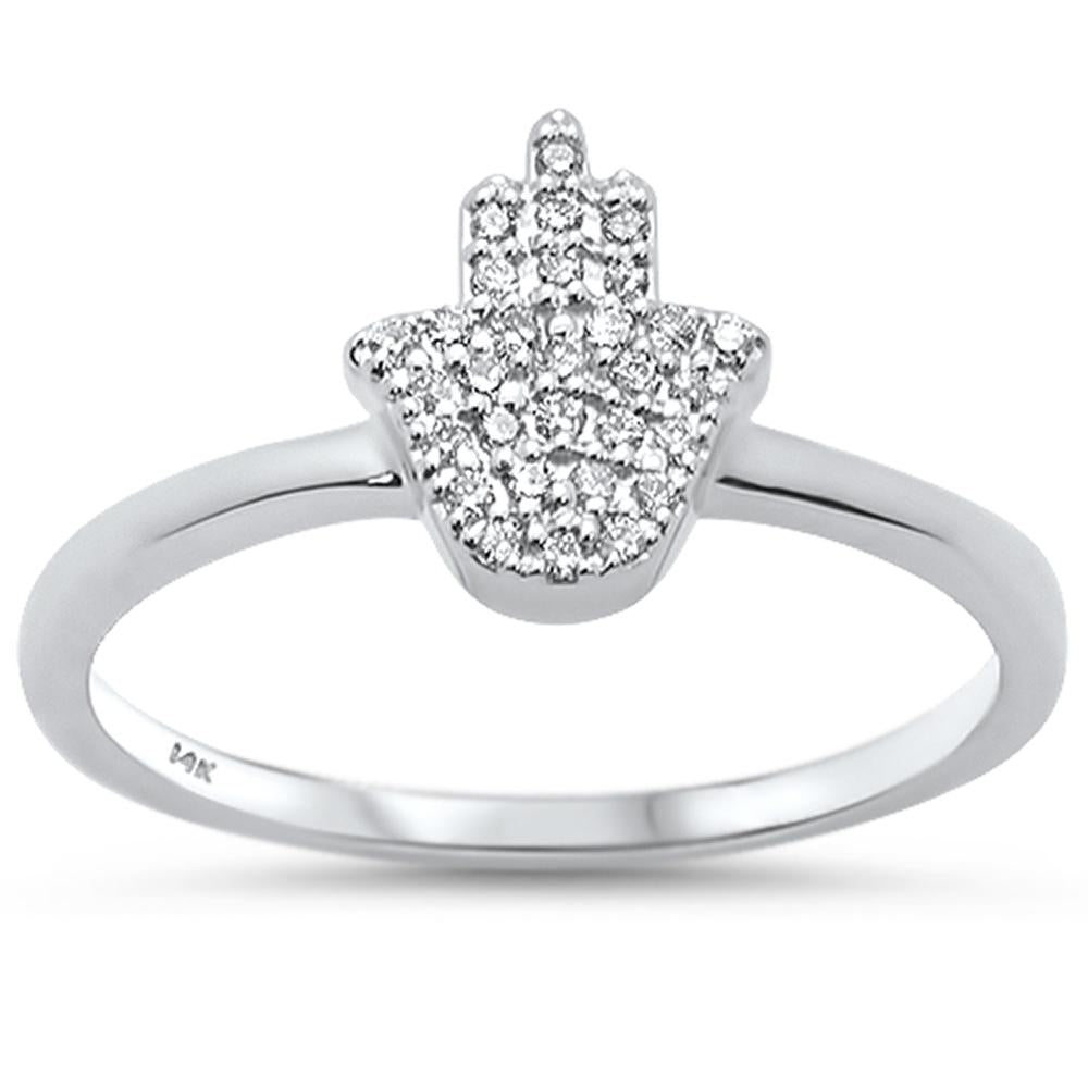 Muse Jewelry .12ct 14k White Gold Diamond Hand of Hamsa Chai Ring Size 6.5