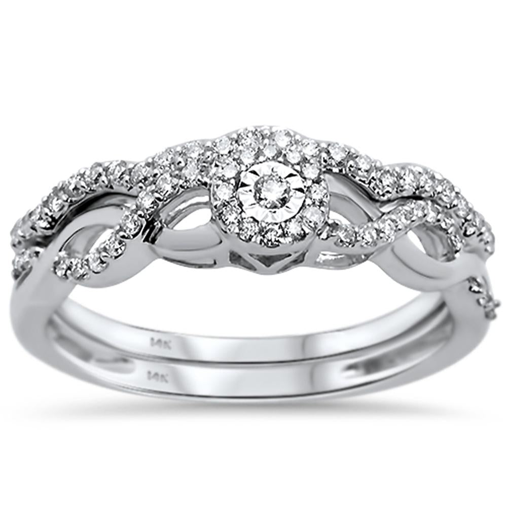 Muse Jewelry .31ct 14k White Gold Diamond Infinity Band Engagement Bridal Set Size 6.5