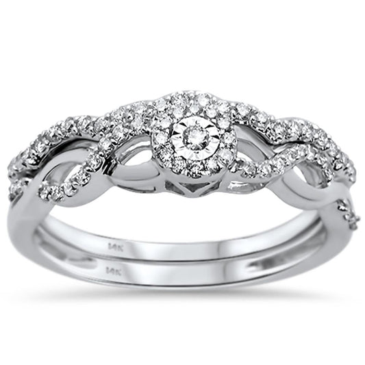 Muse Jewelry .31ct 14k White Gold Diamond Infinity Band Engagement Bridal Set Size 6.5