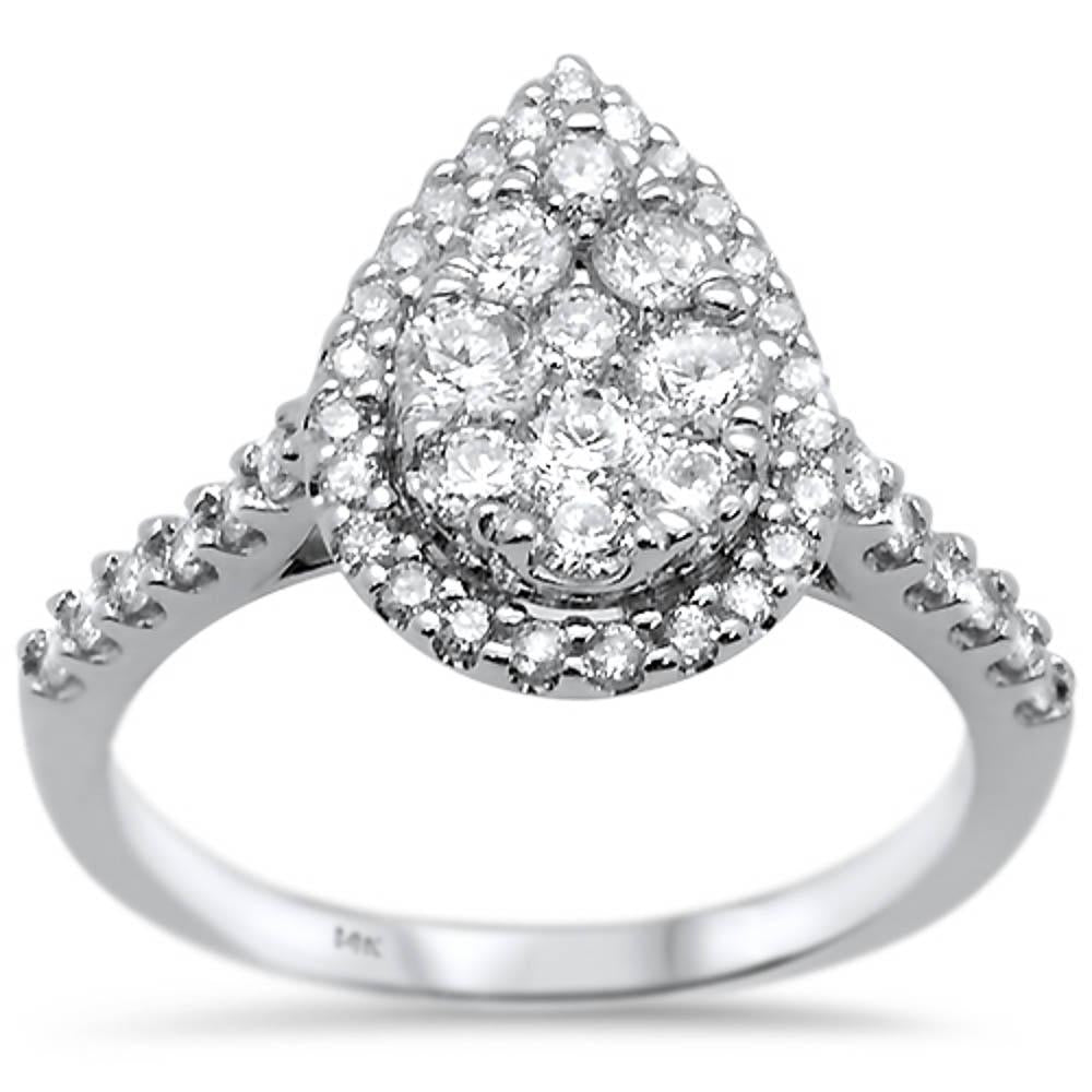 Muse Jewelry .98ct 14k White Gold Halo Pear Shape Diamond Engagement Rinze 6.5