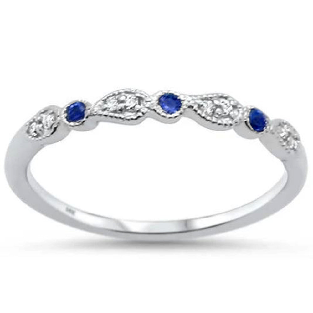 Muse Jewelry .12ct 14K White Gold Diamond & Blue Sapphire Stackable Anniversary Band Ring