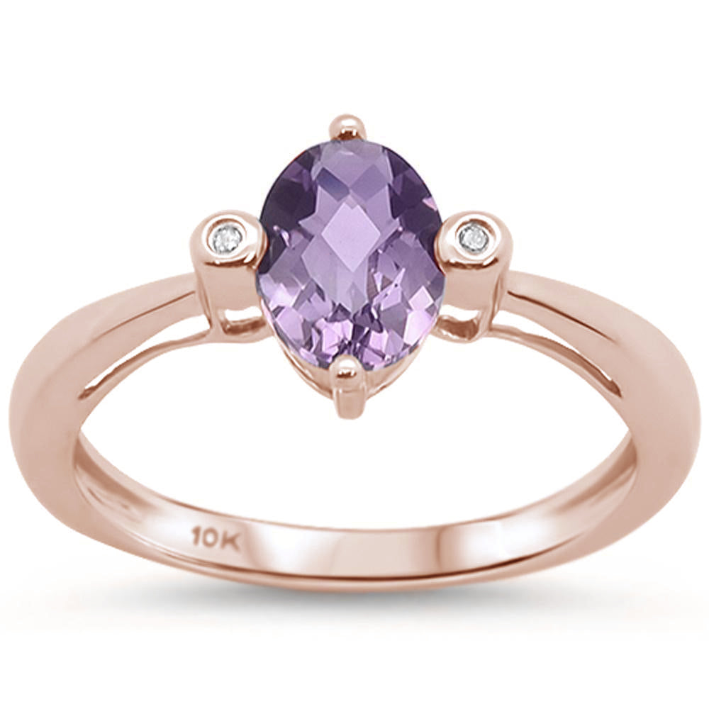 Muse Jewelry 1.12cts 10k Rose Gold Oval Shape Amethyst & Diamond Ring Size 6.5