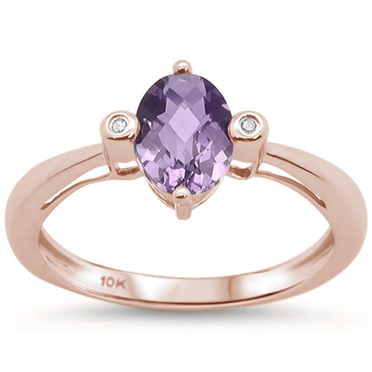 Muse Jewelry 1.12cts 10k Rose Gold Oval Shape Amethyst & Diamond Ring Size 6.5