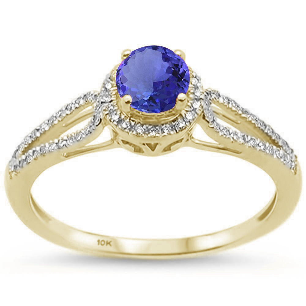 Muse Jewelry 1.12ct 10k Yellow Gold Natural Round Tanzanite & Diamond Ring Size 6.5