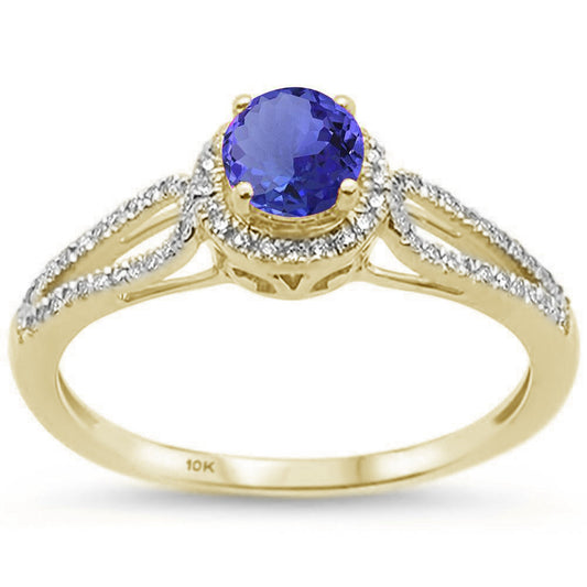 Muse Jewelry 1.12ct 10k Yellow Gold Natural Round Tanzanite & Diamond Ring Size 6.5