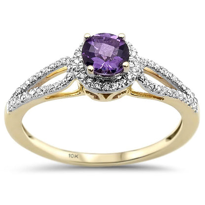 Muse Jewelry 0.54cts 10k Yellow Gold Round Amethyst Diamond Ring Size 6.5