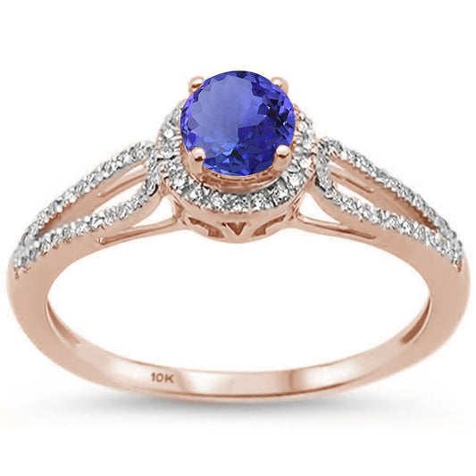 Muse Jewelry 1.12ct 10k Rose Gold Natural Round Tanzanite & Diamond Ring Size 6.5