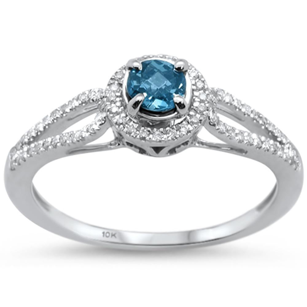 Muse Jewelry 0.46cts 10k White gold Round Blue Topaz Diamond Ring Size 6.5
