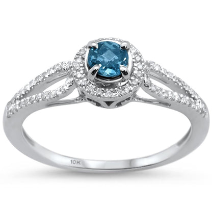 Muse Jewelry 0.46cts 10k White gold Round Blue Topaz Diamond Ring Size 6.5