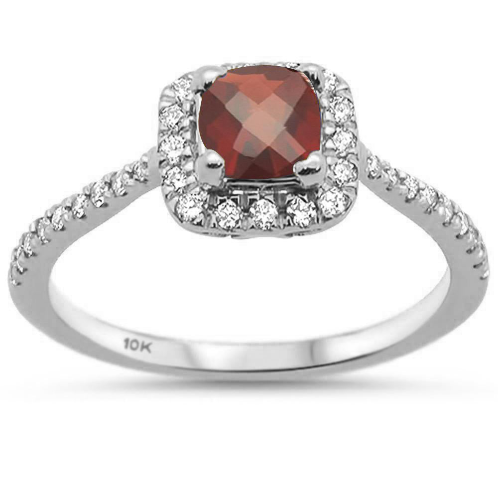 Muse Jewelry 1.15ct 10k White Gold Cushion Cut Garnet & Diamond Ring Size 6.5