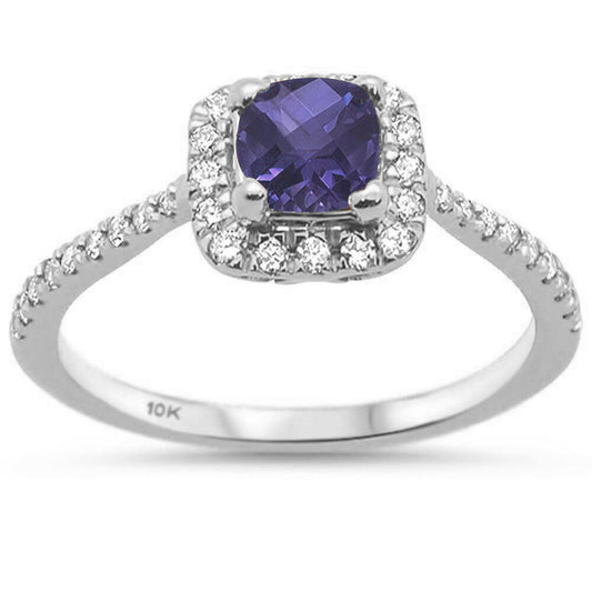 Muse Jewelry 1.2ct 10K White Gold Cushion Tanzanite & Diamond Ring Size 6.5