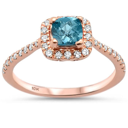 Muse Jewelry 0.71cts 10k Rose Gold Cushion Blue Topaz & Diamond Ring Size 6.5