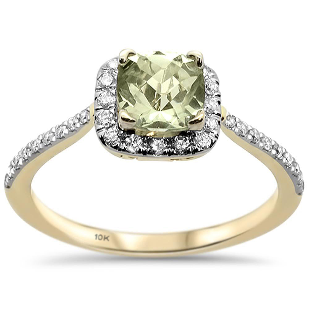 Muse Jewelry 1.09cts 10k Yellow Gold Cushion Green Amethyst Diamond Ring Size 6.5