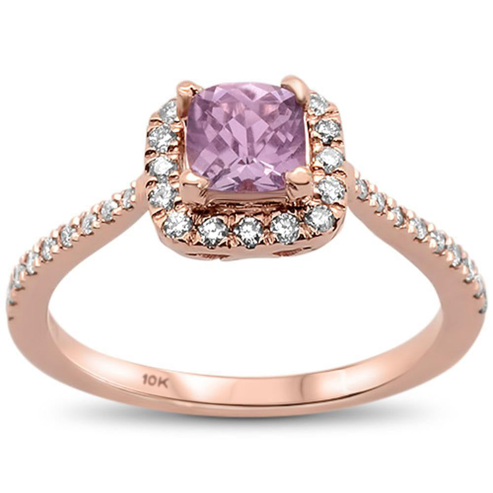 Muse Jewelry 0.75cts 10k Rose Gold Cushion Pink Amethyst Diamond Ring Size 6.5