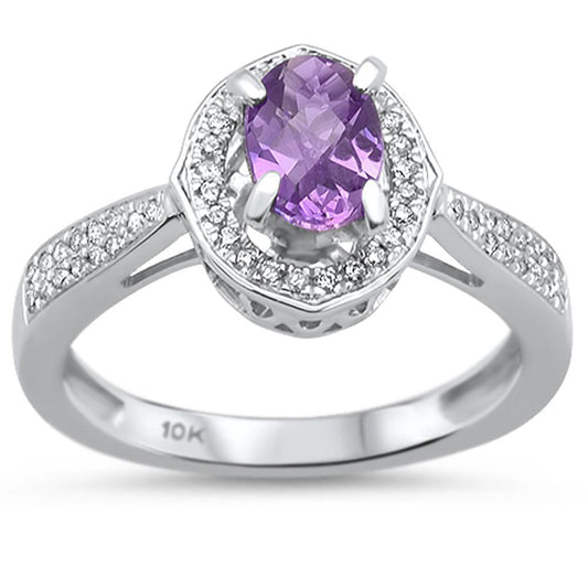 Muse Jewelry 0.89cts 10k White gold Oval Amethyst Diamond Ring Size 6.5