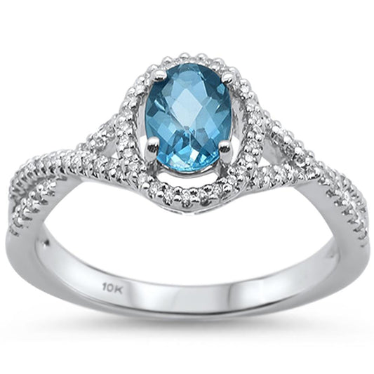 Muse Jewelry 0.97cts 10k White gold Oval Blue Topaz & Diamond Ring Size 6.5