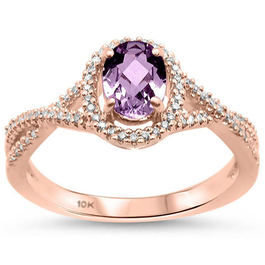 Muse Jewelry 0.81cts 10k Rose Gold Oval Amethyst & Diamond Ring Size 6.5