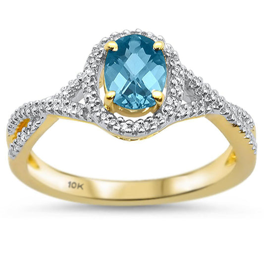 Muse Jewelry 1.03cts 10k Yellow Gold Oval Blue Topaz & Diamond Ring Size 6.5