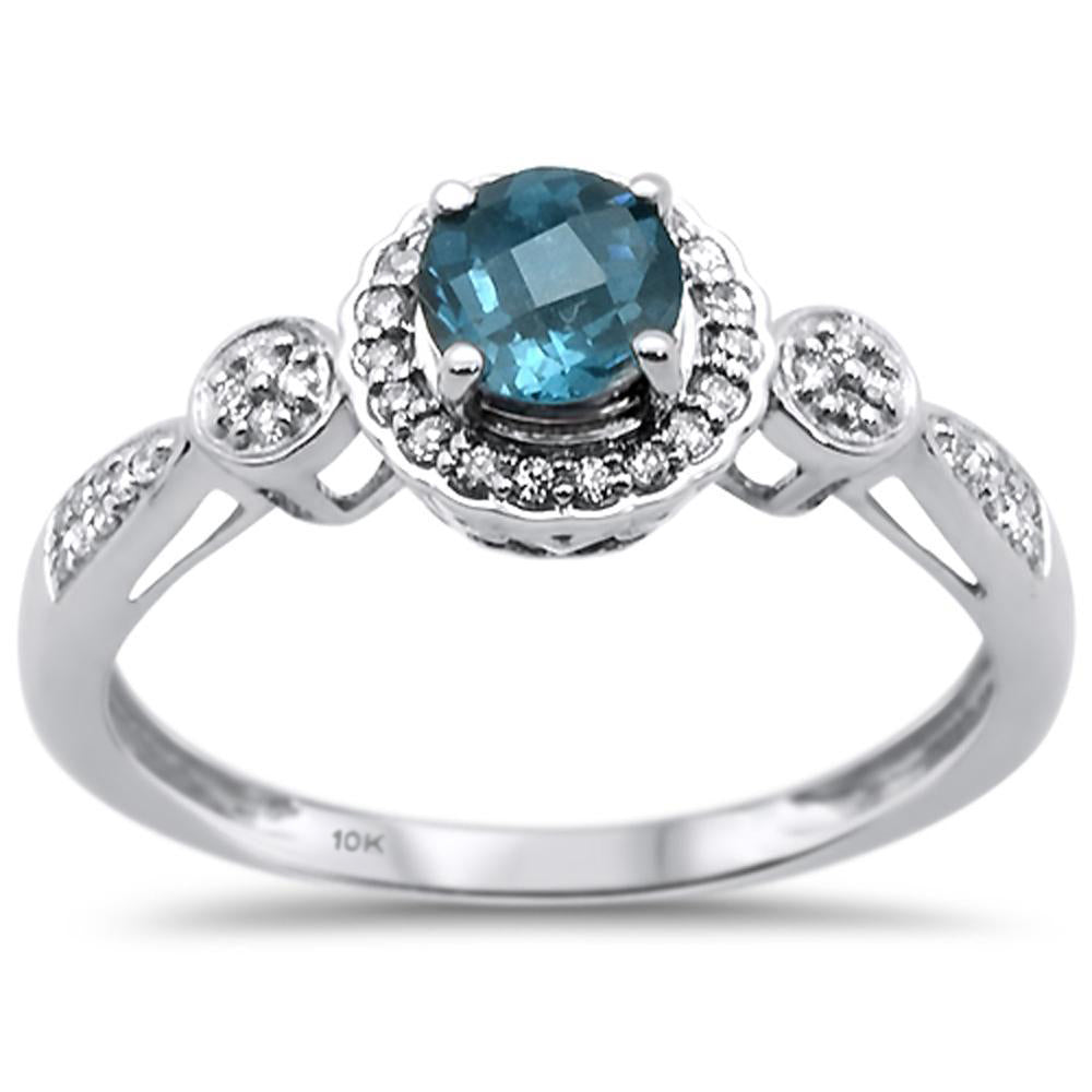 Muse Jewelry 0.74cts 10k White gold Round Blue Topaz Diamond Ring Size 6.5