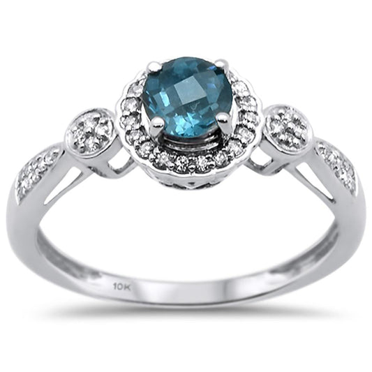 Muse Jewelry 0.74cts 10k White gold Round Blue Topaz Diamond Ring Size 6.5