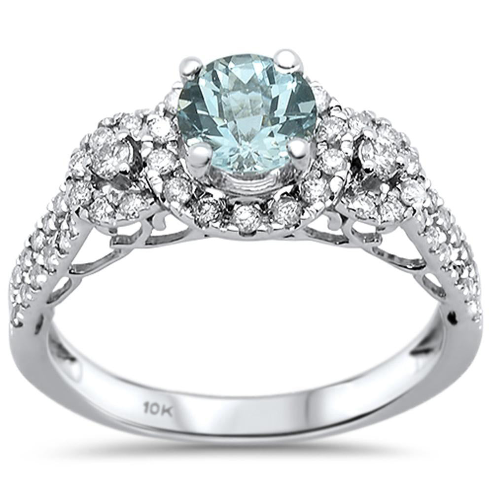 Muse Jewelry 1.14cts 10k White gold Round Aquamarine Diamond Ring Size 6.5